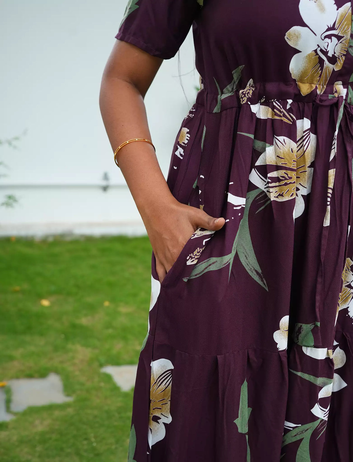 Rayon Floral Print Flared Frock with Puff Sleeve| Mangai Nighties