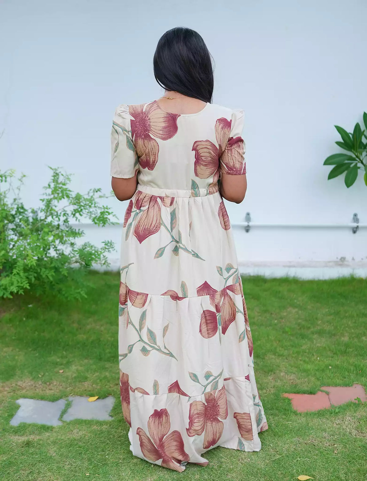 Rayon Floral Flared Frock with Tie Knot | Mangai Nighties