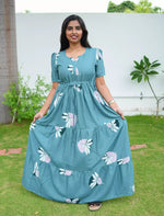 Rayon Floral Print Front Tie Flared Frock with Pocket | Mangai Nighties
