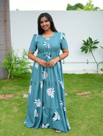 Rayon Floral Print Front Tie Flared Frock with Pocket | Mangai Nighties