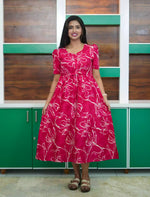 Pink Floral Print Rayon Zipless Maxi Frock for Women - Mangai Nighties