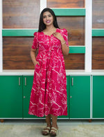Pink Floral Print Rayon Zipless Maxi with Side Pocket - Mangai Nighties