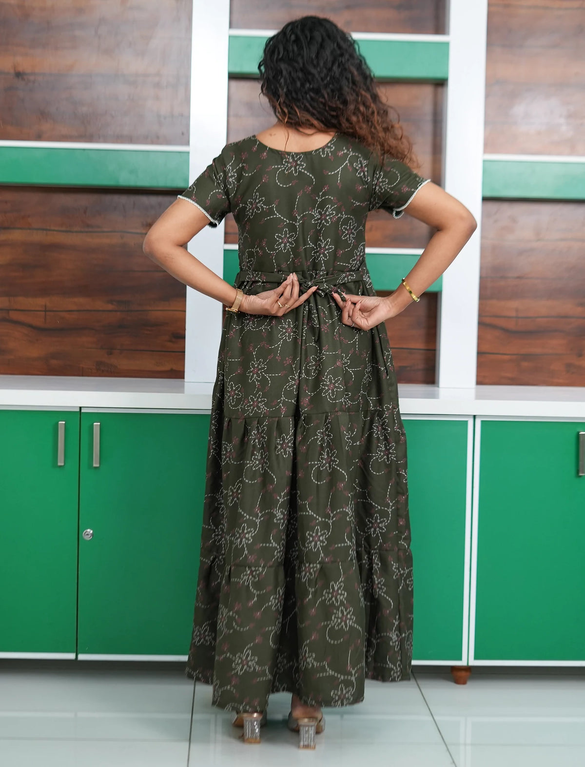 Alpine Floral Print Petal Sleeve Full Frock - Mangai Nighties