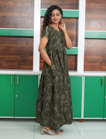 Alpine Floral Print Petal Sleeve Full Frock - Mangai Nighties
