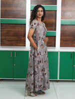 Alpine Floral Print Petal Sleeve 3 Layer Full Frock - Mangai Nighties