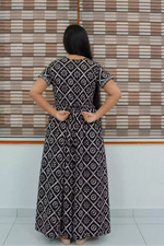 Black Jaipur Cotton Frock with Back Tie and Zipper Back View - Mangai Nighties