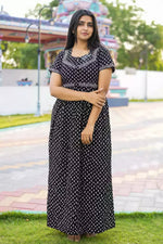 Black Jaipur Cotton Feeding Frock with Half Sleeves and Tie Front View