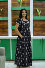 Black Jaipur Cotton Casual Feeding Frock with Half Sleeve Front View