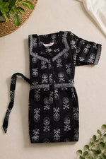 Black Cotton Feeding Frock with Front Zipper and Back Tie - Mangai Nighties