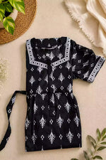 Black Flared Feeding Frock with Half Sleeves and Tie - Mangai Nighties
