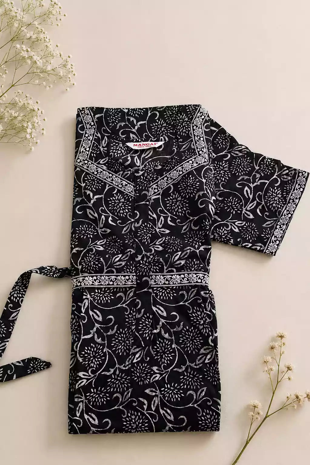 Premium Black Jaipur Cotton Feeding Frock with HalfSleeve - Mangai Nighties
