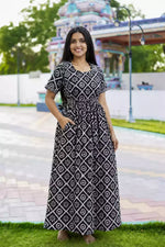 Black Jaipur Cotton Feeding Frock with Back Tie Rope Front View