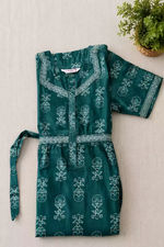 Teal Green Jaipur Cotton Frock with Back Tie and Pockets - Mangai Nighties