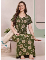 Floral Print Alpine Pleated Kurti Nighty with Pocket - Mangai Nighties