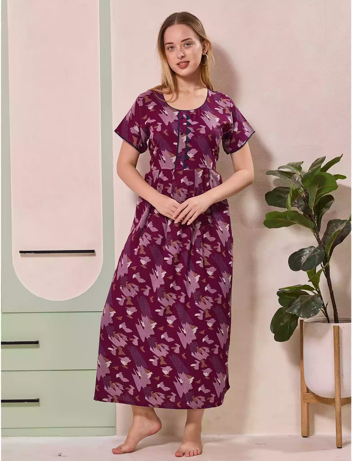 Alpine Abstract Print Kurti Style Nighty for Women | Mangai Nighties