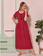 Tiny Floral Print Alpine Pleated Kurti Style Nighty - Mangai Nighties