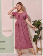 Abstract Print Alpine Pleated Kurti Style Nighty - Mangai Nighties