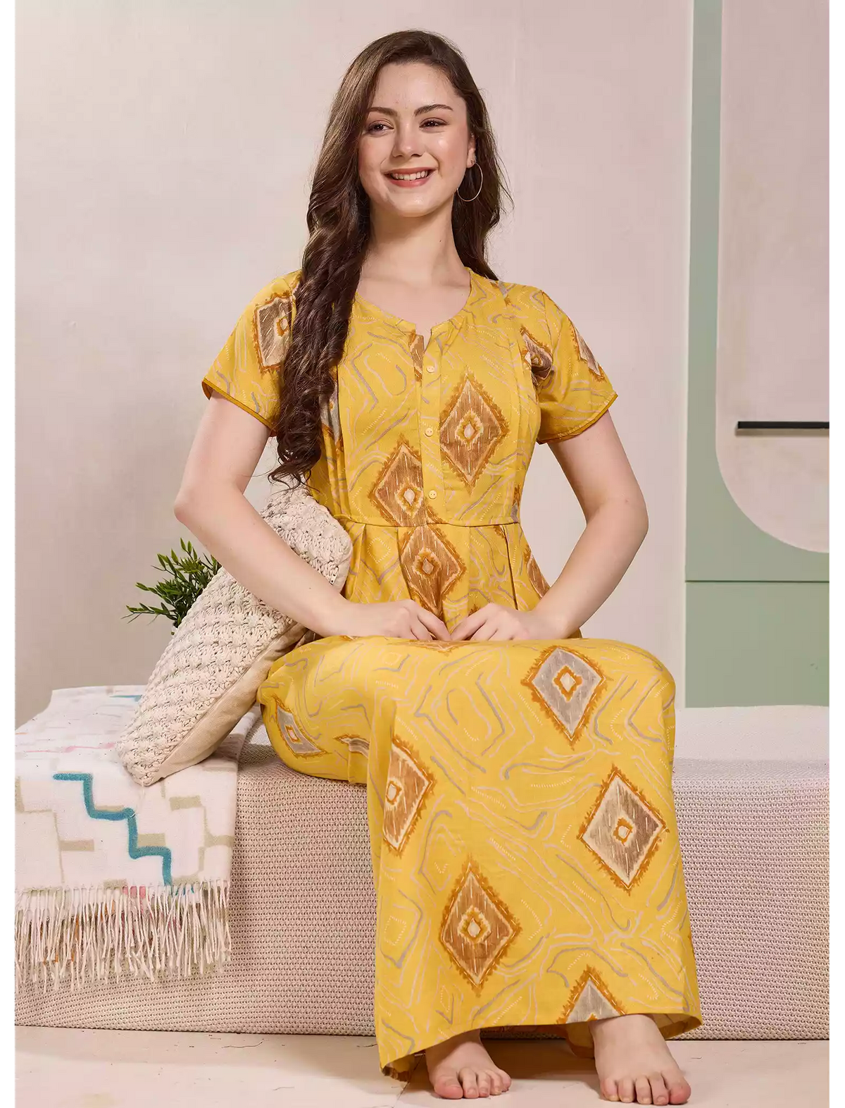 Diamond Print Alpine Pleated Kurti Style Nighty - Mangai Nighties