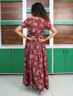 Alpine Floral Print Back Tie Full Frock - Mangai Nighties