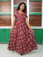 Alpine Floral Print Back Tie Full Frock - Mangai Nighties