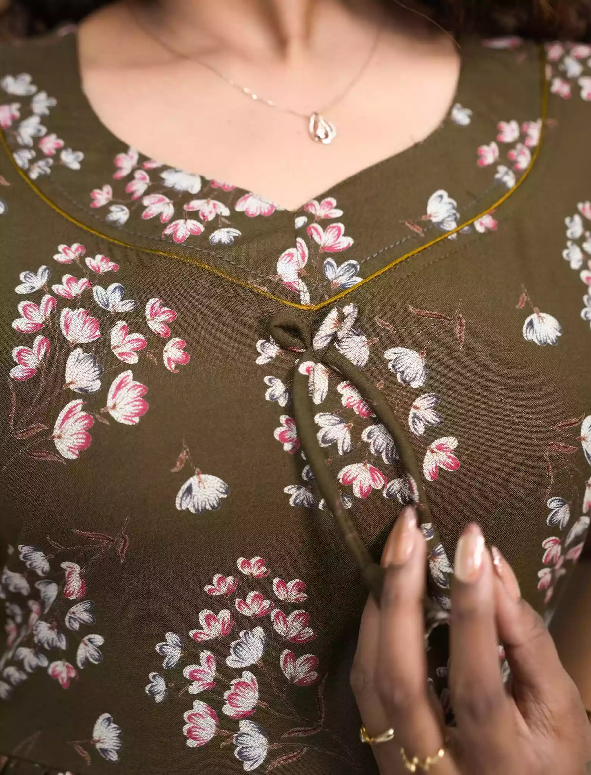 Alpine Floral Print Back Tie Full Frock - Mangai Nighties