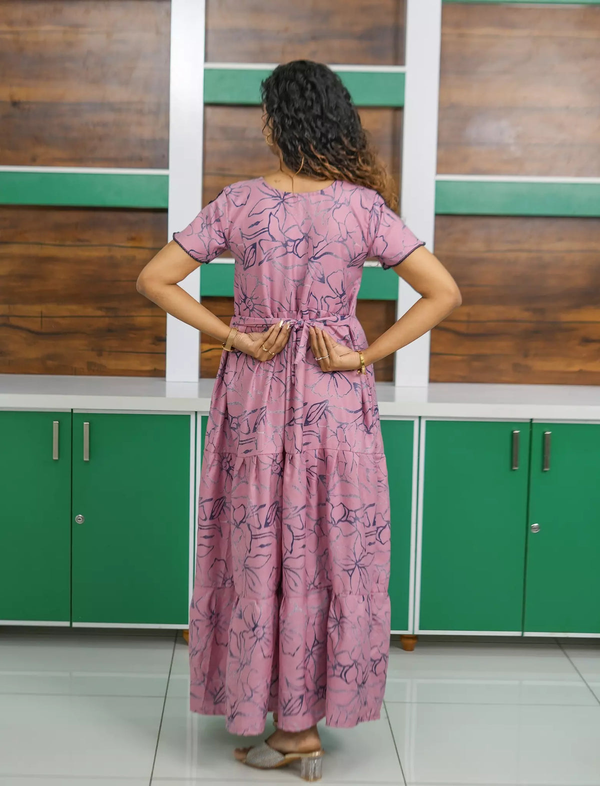 Alpine Floral Print 3 Layer Flared Full Frock with Side Pocket - Mangai Nighties