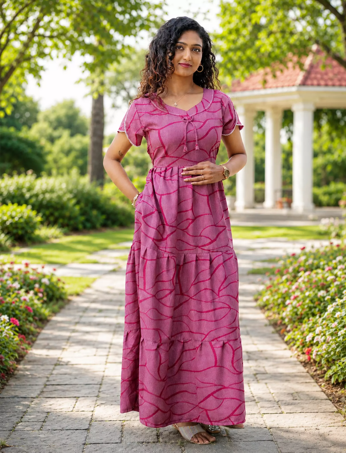 Alpine 3 Layer Petal Sleeve Full Frock - Mangai Nighties