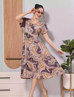 Beige Marble Print Zipless Rayon Maxi for Daily Wear - By Mangai Nighties