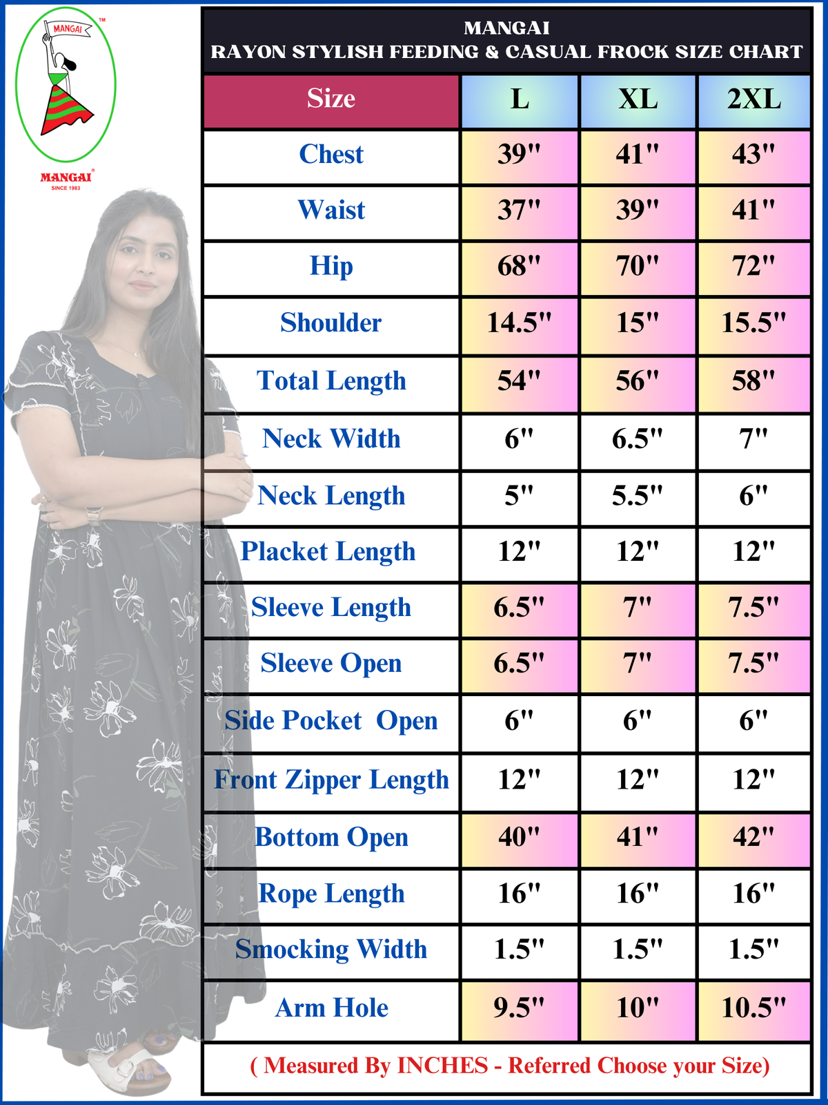 Rayon Casual Feeding Full Frock with Layer Sleeve's - Mangai Nighties