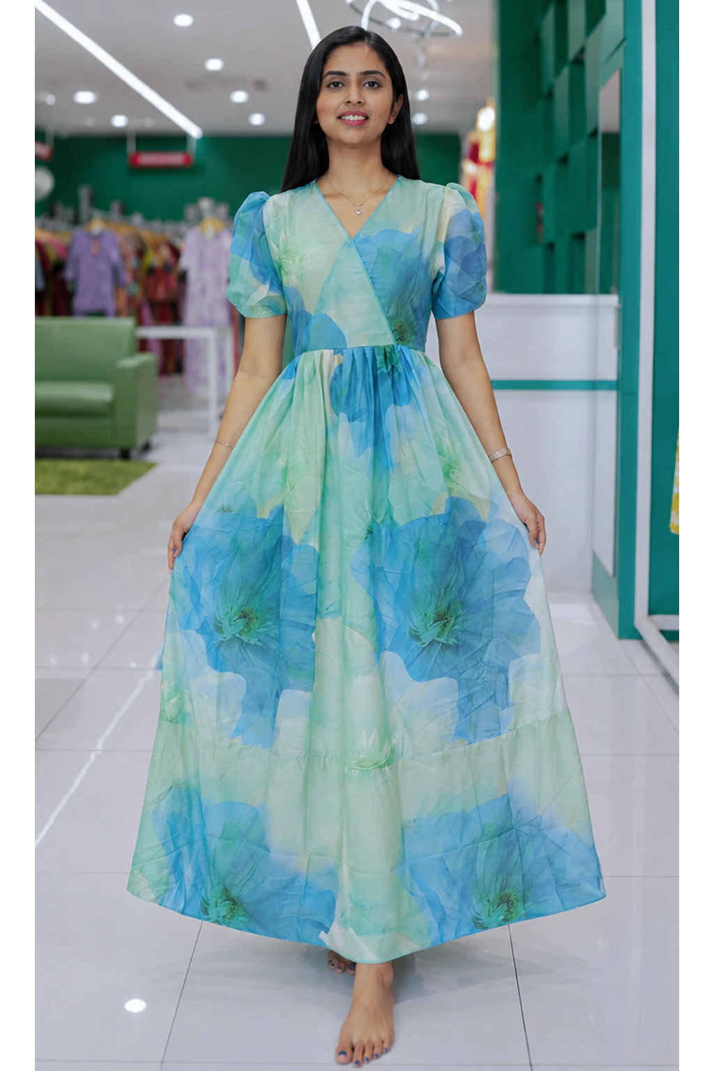 Lavender Rayon Full Length Frock with Side Pocket & Back Tie Rope – Mangai Nighties
