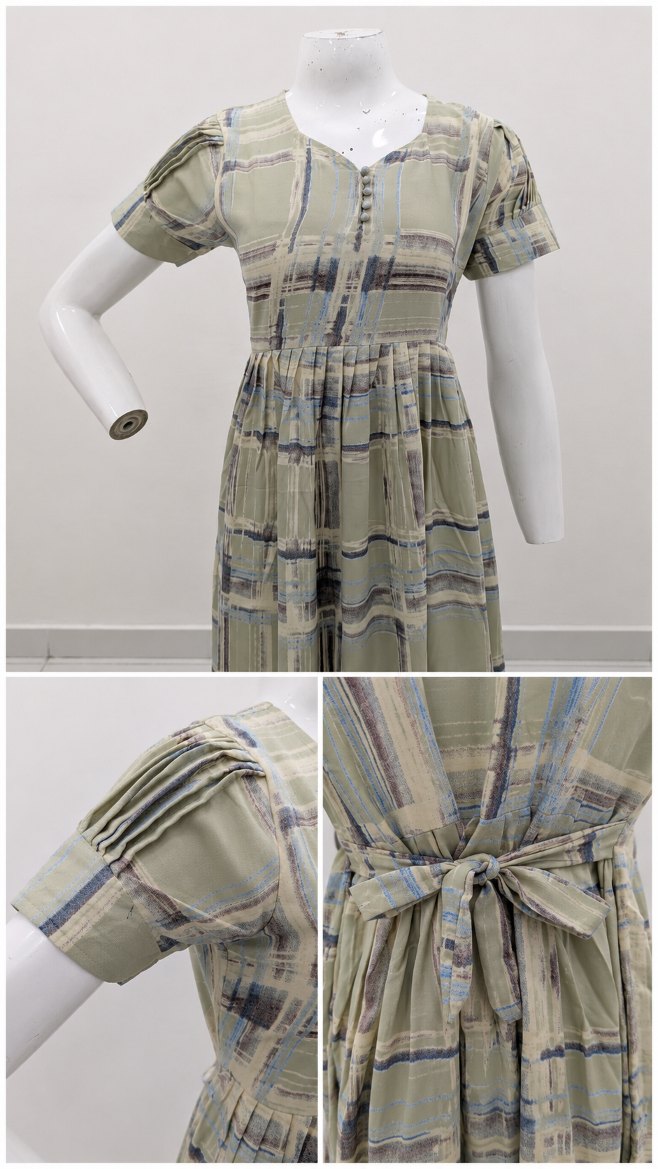 Rayon Check Print Long Frock with Side Pocket| Mangai Nighties