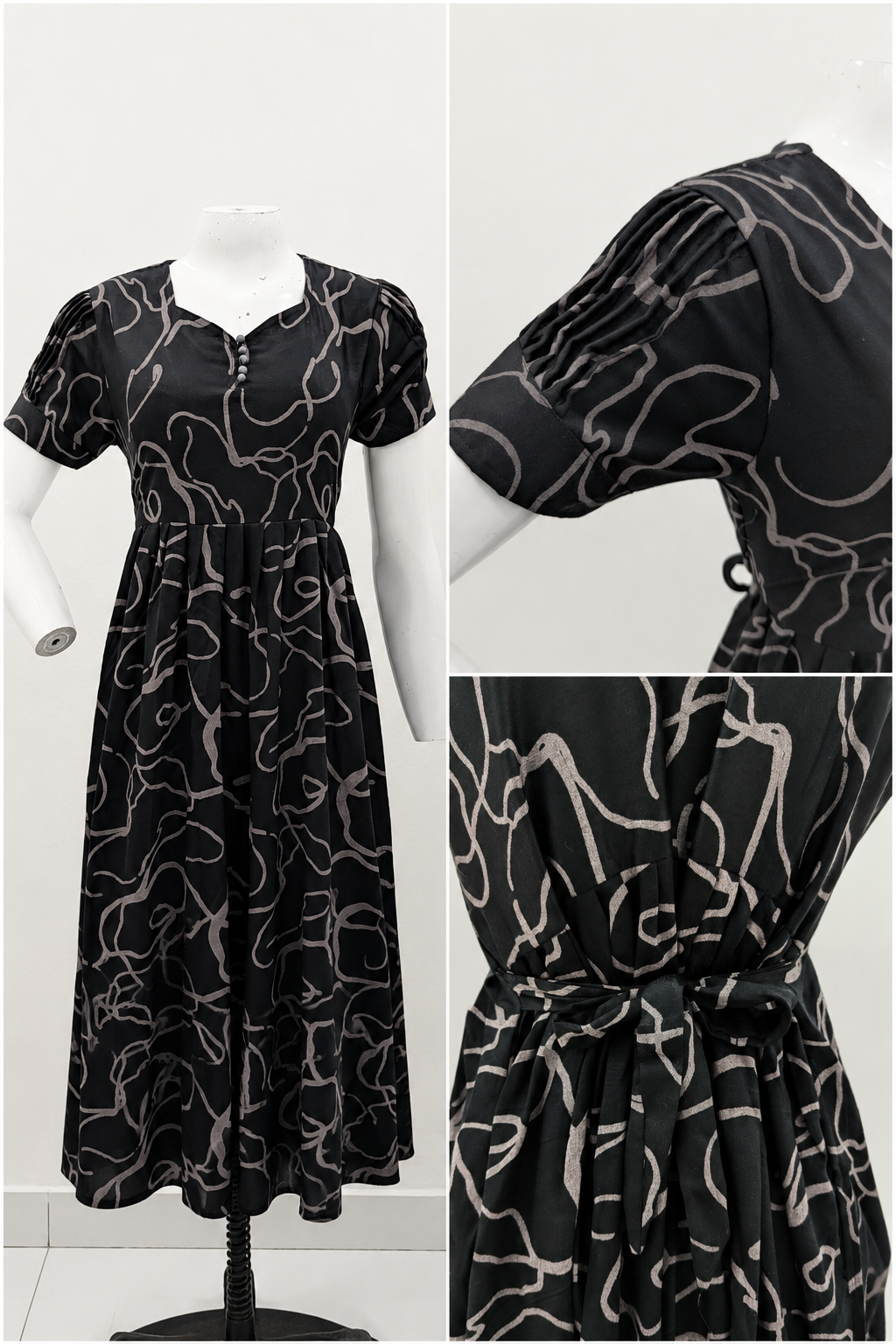 Rayon Abstract Print Long Frock with Pleated Sleeve| Mangai Nighties