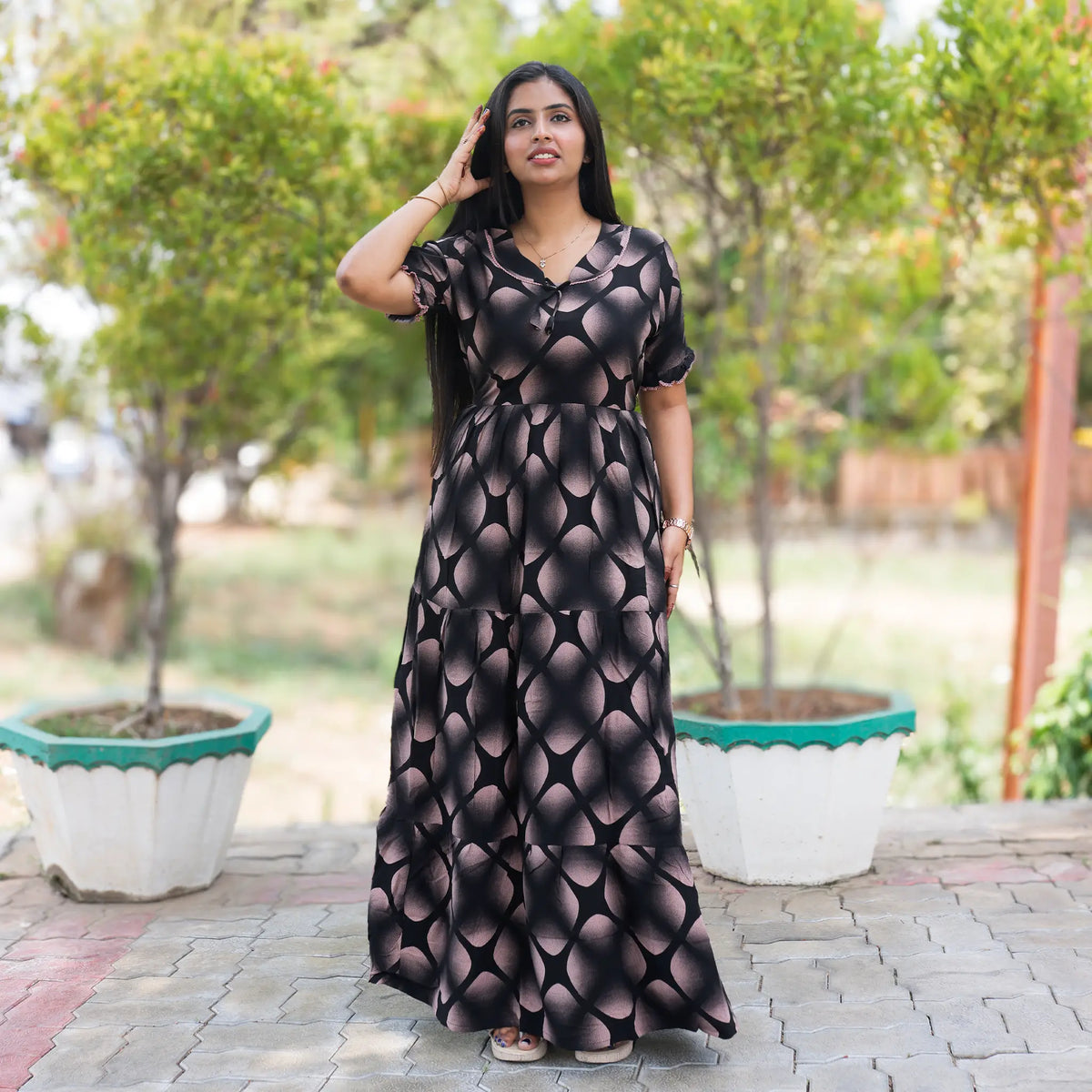 Black Rayon Long Frock - Mangai Nighties