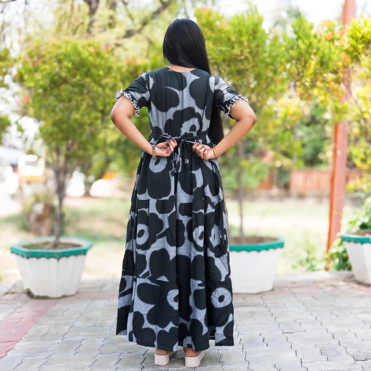 Rayon Long Flared Frock back tie Rope - Mangai Nighties