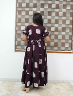 Brown Rayon Maxi Frock Back Tie Rope Side Pocket - Mangai Nighties