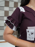 Brown abstract rayon dress double Layer Filled ruffle sleeves - Mangai Nighties