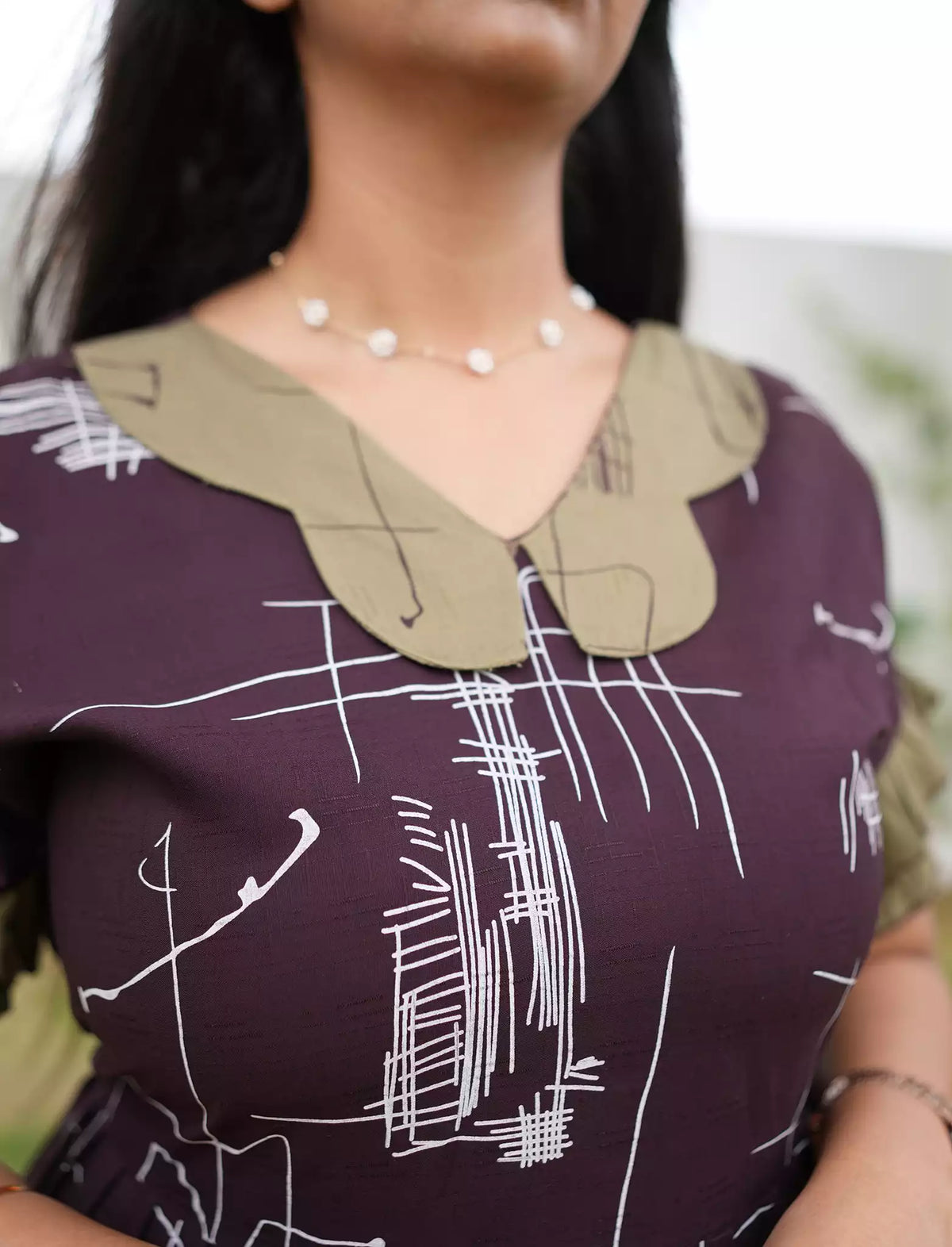 Coffee brown Rayon Frock Butterfly V Neck Lounge Wear - Mangai Nighties