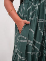 Green Rayon Gathering Frock with Adjustable Front Rope, Puff Sleeves & Side Pocket - Mangai Nighties