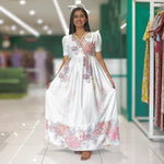 Rayon Long Frock beautiful abstract print flared frock - Mangai Nighties