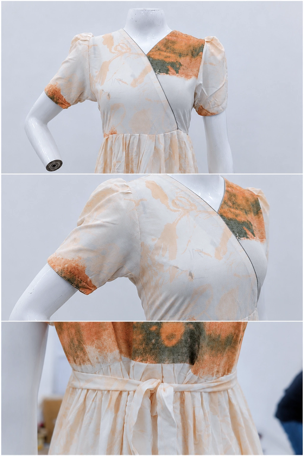 Rayon Sunset Abstract Print Long Frock with Puff Sleeve | Mangai Nighties
