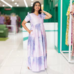 Stylish lavender frock with puff sleeves and tie Side View - Mangai Nighties