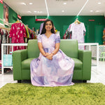 Printed lavender long frock with adjustable tie - Mangai Nighties