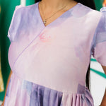 Lavender long rayon dress V Shape piping neckline - Mangai Nighties