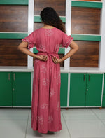 Rose Pink Rayon Maxi Frock Back Tie Rope Side Pocket - Mangai Nighties