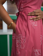 Rose Pink Printed Rayon Maxi Frock with Side Pocket - Mangai Nighties