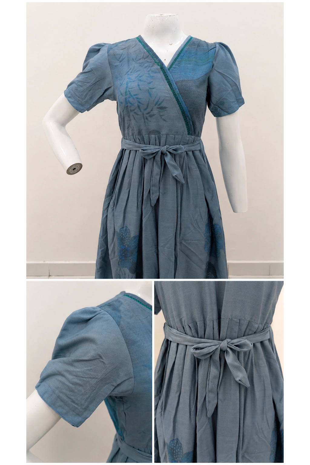 Rayon Floral Print Long Frock with Lace Neck | Mangai Nighties