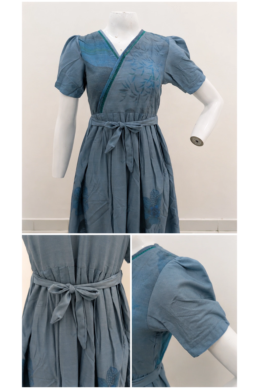 Rayon Floral Print Long Frock with Lace Neck | Mangai Nighties