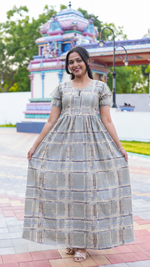 Rayon Check Print Long Frock with Side Pocket| Mangai Nighties