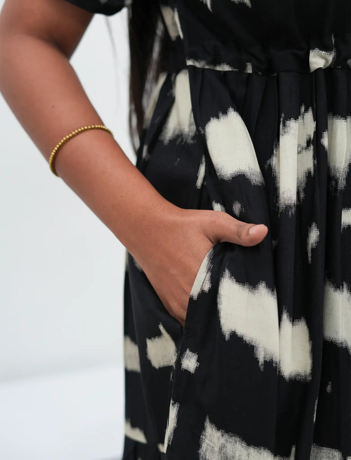 Chocolate Brown Rayon Abstract Print Gathering Frock Nighty Puff Sleeve - Mangai Nighties
