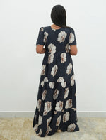 Mustard Rayon Floral Print Gathering Frock with Front Tie - Mangai Nighties